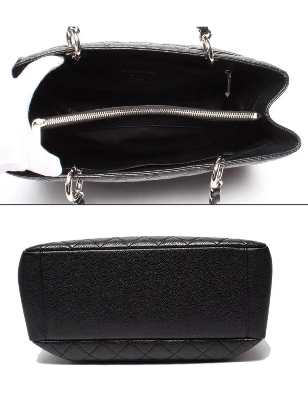 Chanel Chain Tote Bag Grand Shopping GST Silver Caviar Leather Quilted